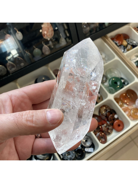 Pointe en Cristal de Roche Polie Biterminée - 395 Grammes