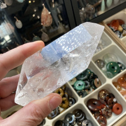 Pointe en Cristal de Roche Polie Biterminée - 395 Grammes