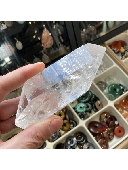 Pointe en Cristal de Roche Polie Biterminée - 395 Grammes