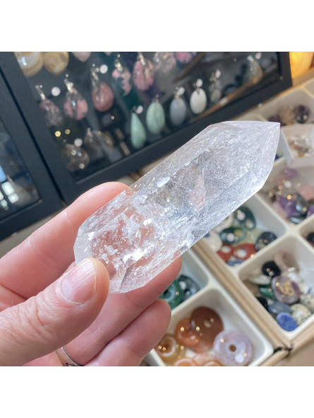 Pointe en Cristal de Roche Polie Biterminée - 150 Grammes