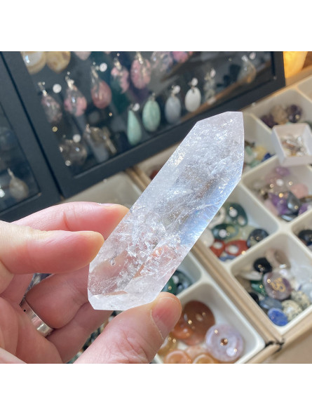 Pointe en Cristal de Roche Polie Biterminée - 150 Grammes