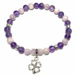 Bracelet Boules en Kunzite, Améthyste & Trèfle