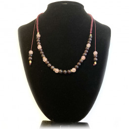 Collier micro macramé en Quartz Hématoïde & Grenat