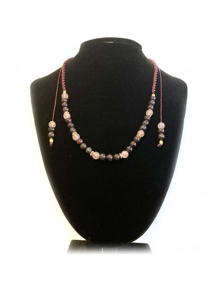 Collier micro macramé en Quartz Hématoïde & Grenat