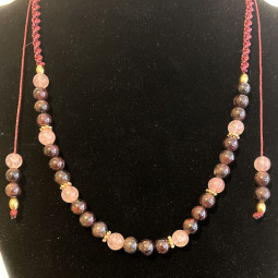 Collier micro macramé en Quartz Hématoïde & Grenat