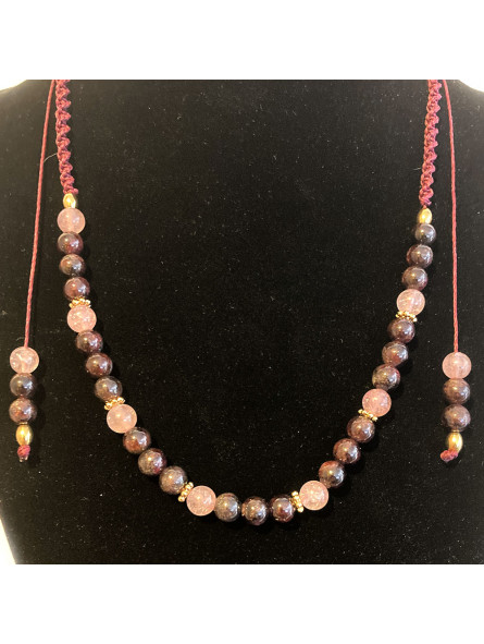 Collier micro macramé en Quartz Hématoïde & Grenat