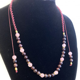 Collier micro macramé en Quartz Hématoïde & Grenat
