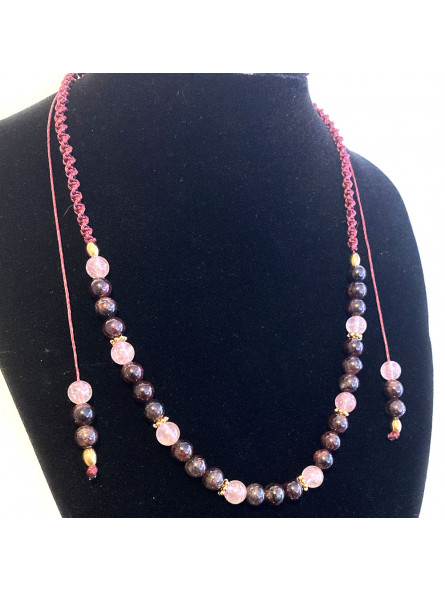 Collier micro macramé en Quartz Hématoïde & Grenat