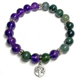 Bracelet Boules en Améthyste, Agate Mousse & Arbre de vie