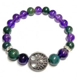 Bracelet Boules Création en Améthyste, Agate Mousse & Arbre de vie