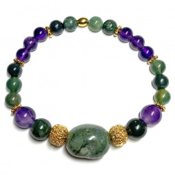 Bracelet Boules Création en Améthyste, Agate Mousse & doré