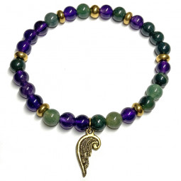 Bracelet Boules en Améthyste, Agate Mousse & Aile d'Ange doré