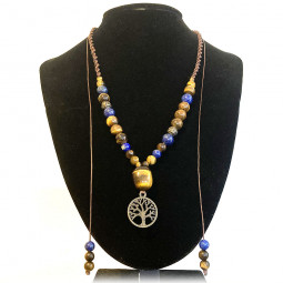 Collier micro macramé en Oeil de Tigre & Lapis Lazuli