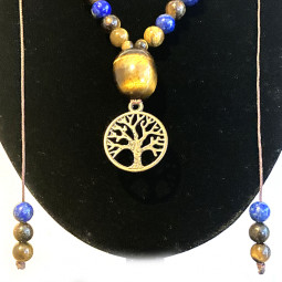 Collier micro macramé en Oeil de Tigre & Lapis Lazuli