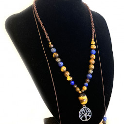 Collier micro macramé en Oeil de Tigre & Lapis Lazuli