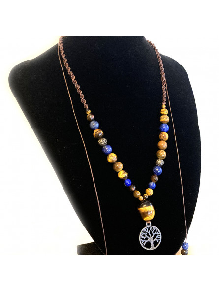 Collier micro macramé en Oeil de Tigre & Lapis Lazuli