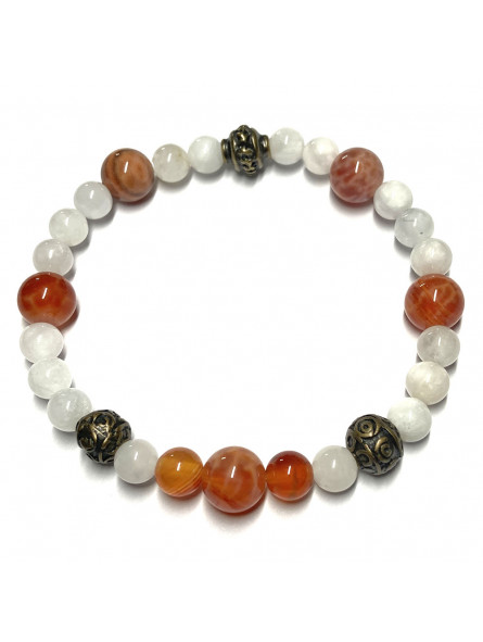Bracelet Création Boules en Pierre de Lune & Agate Feu