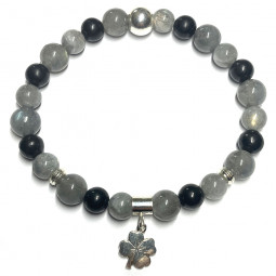 Bracelet création en Labradorite, en Shungite & Trèfle Argent