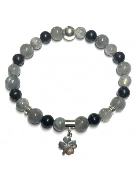 Bracelet création en Labradorite, en Shungite & Trèfle Argent
