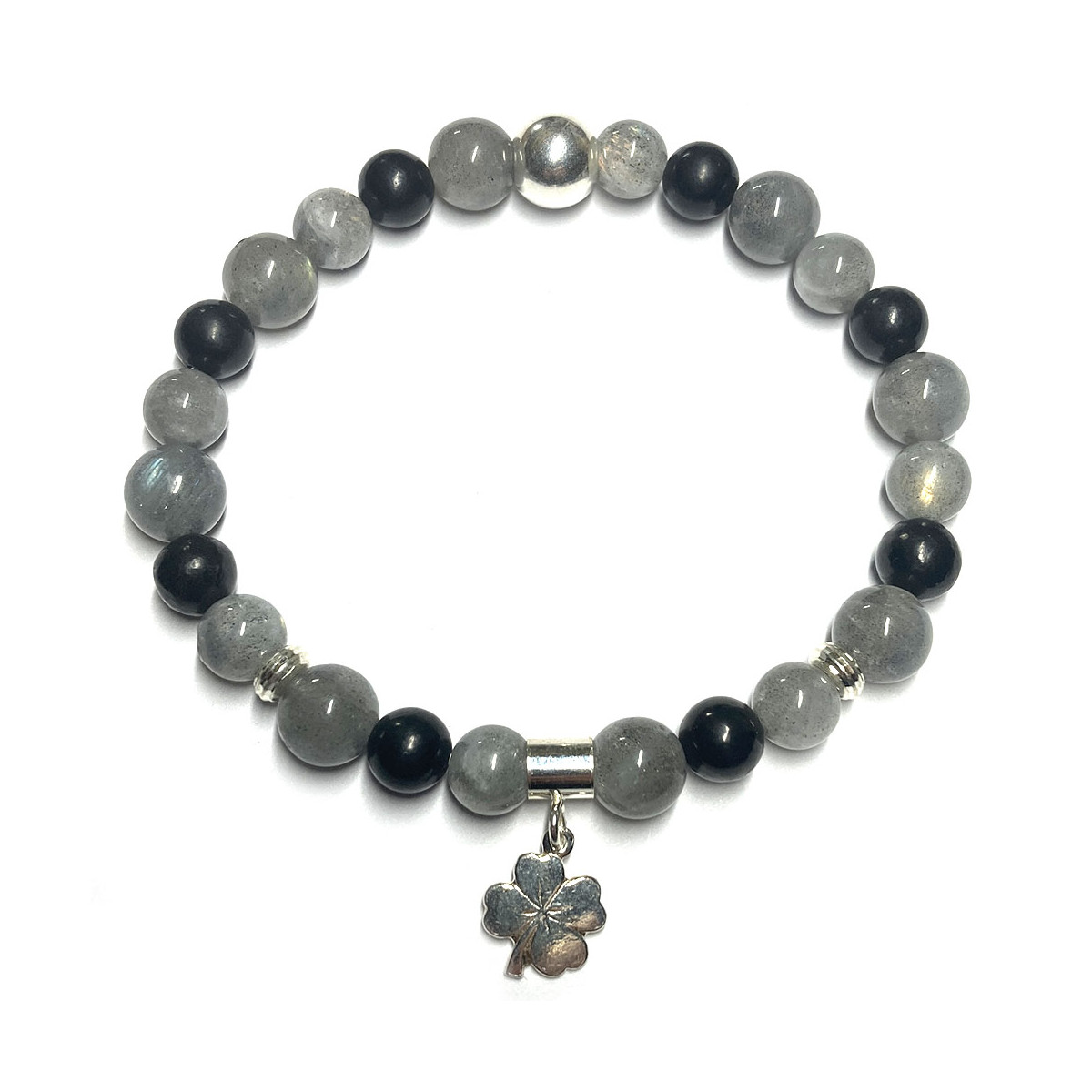 Bracelet création en Labradorite, en Shungite & Trèfle Argent