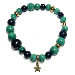 Bracelet Boules création en Malachite, Shungite & Etoile dorée