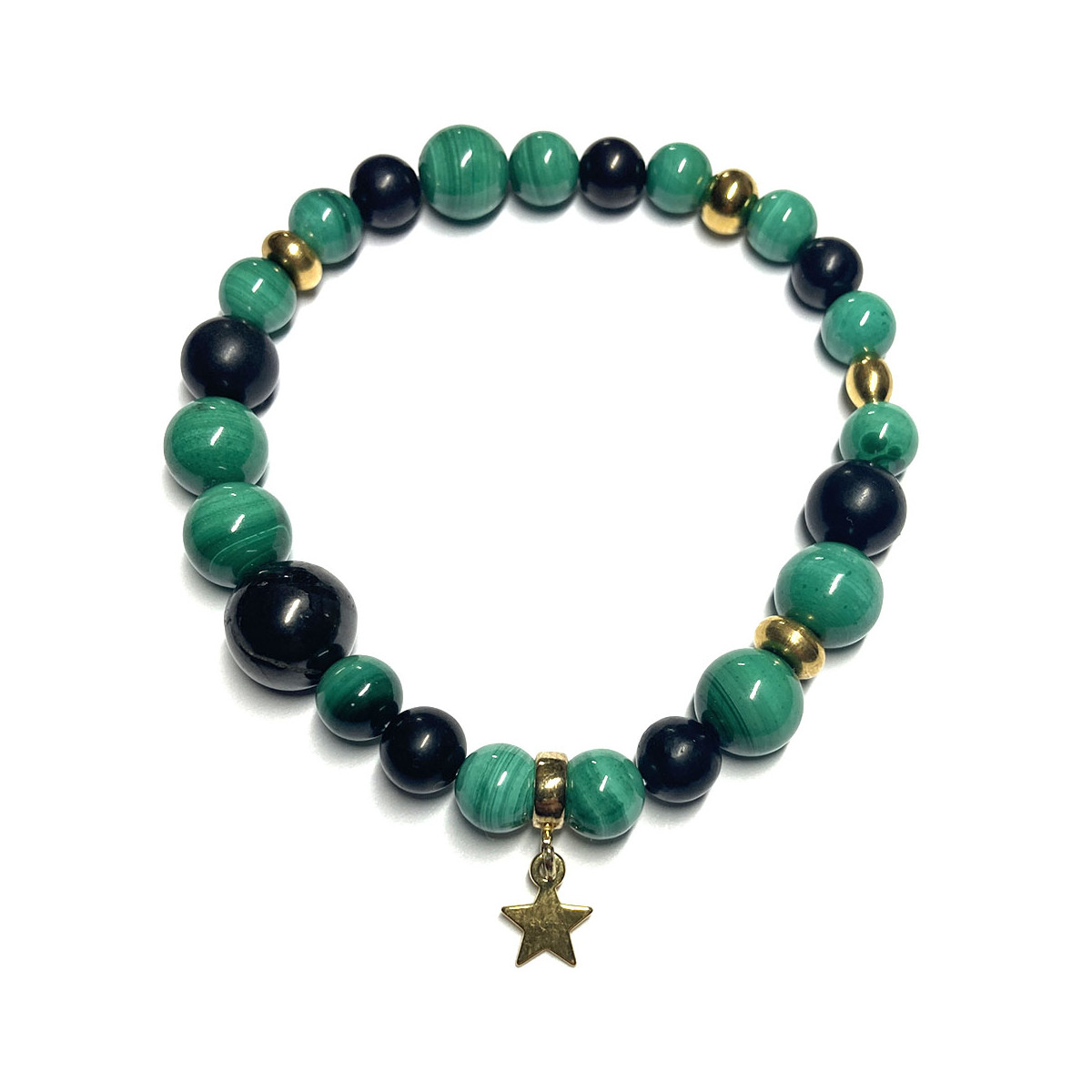 Bracelet Boules création en Malachite, Shungite & Etoile dorée