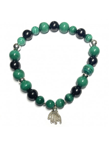 Bracelet Boules création en Malachite, Shungite & Argent 925