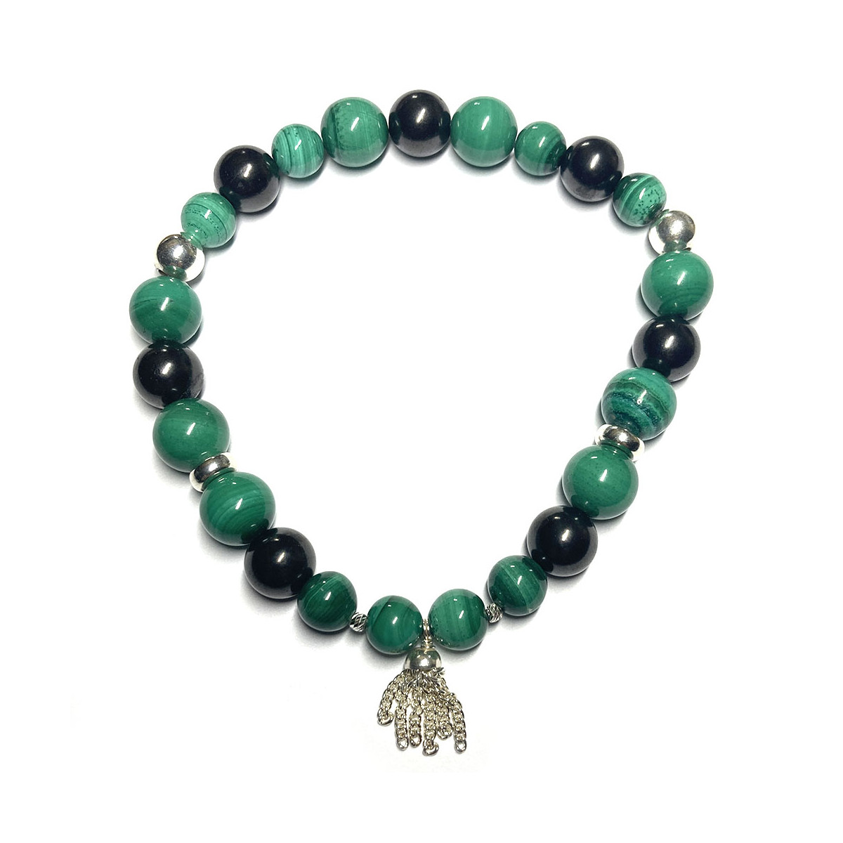 Bracelet Boules création en Malachite, Shungite & Argent 925