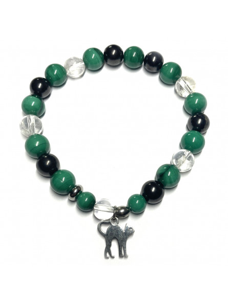 Bracelet Boules Création en Malachite, Shungite & Cristal de Roche