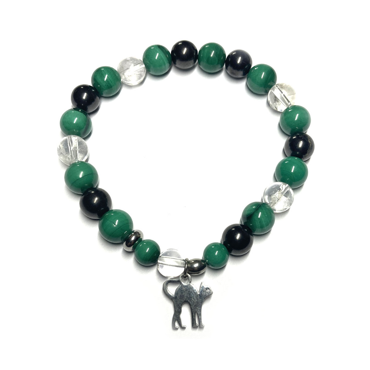 Bracelet Boules Création en Malachite, Shungite & Cristal de Roche