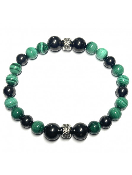 Bracelet Boules Masculin ou Mixte en Shungite & Malachite