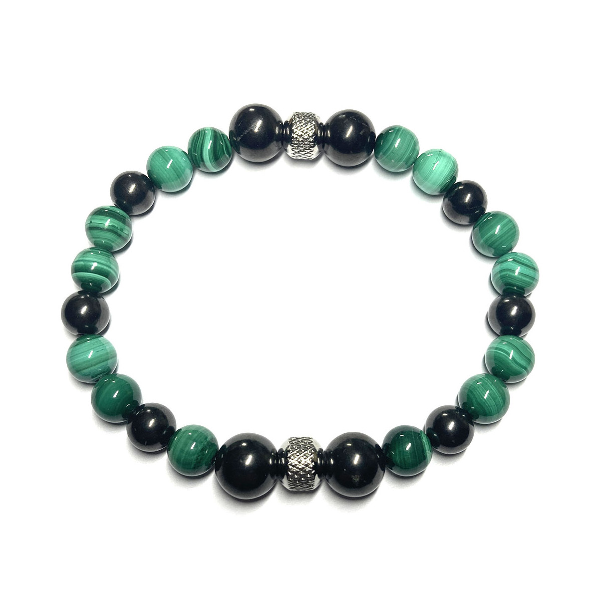Bracelet Boules Masculin ou Mixte en Shungite & Malachite