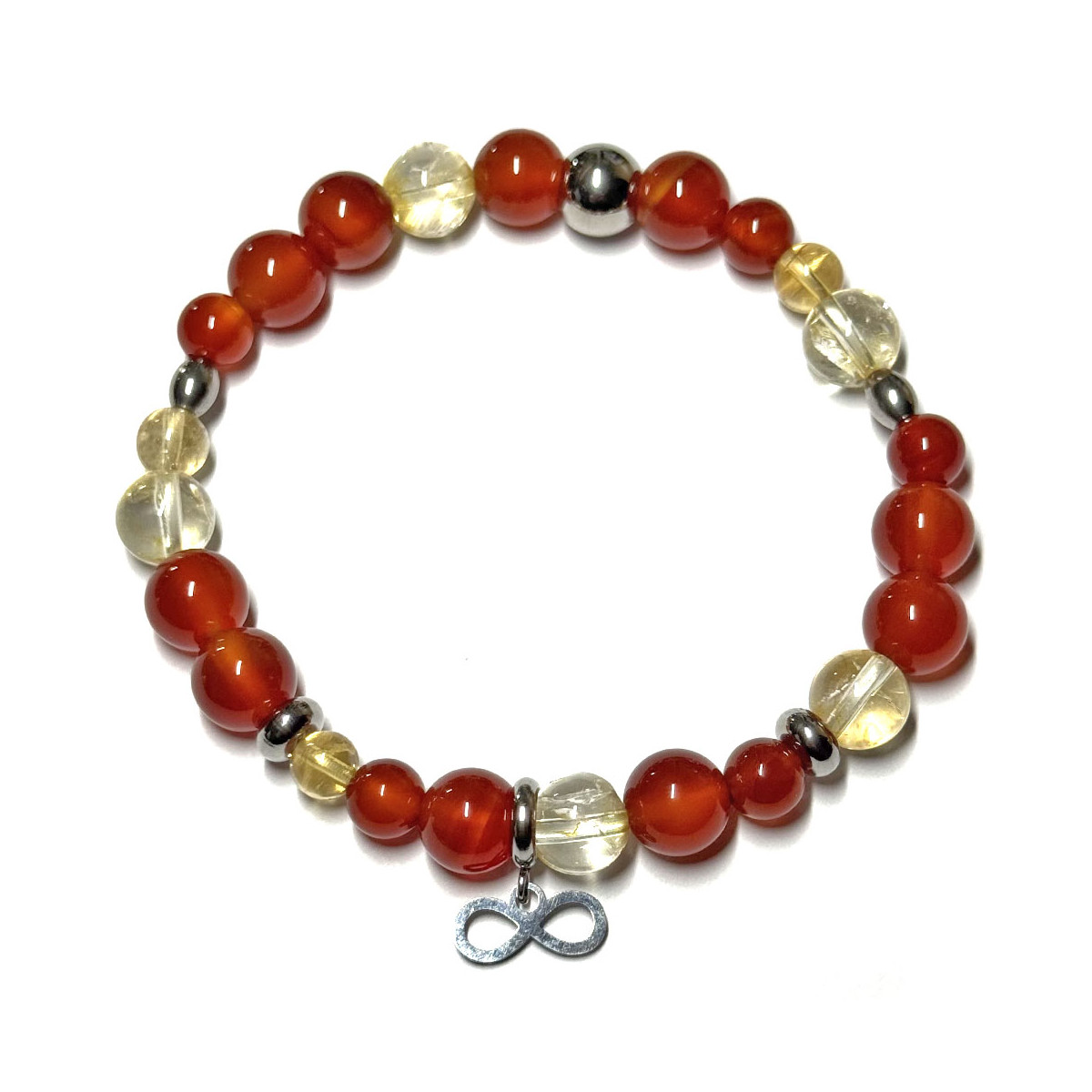 Bracelet Boules Création en Cornaline, Citrine & signe Infini