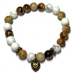 Bracelet boules en Jaspe Paysage, en Howlite & Œil de Tigre