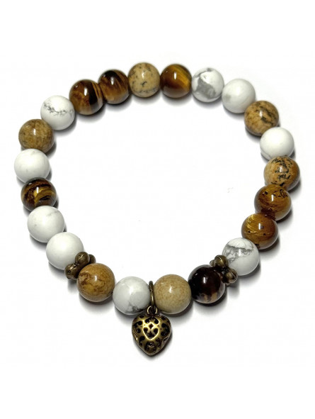 Bracelet boules en Jaspe Paysage, en Howlite & Œil de Tigre