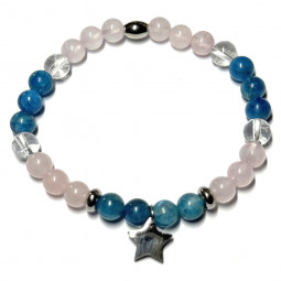 Bracelet Boules en Apatite, Quartz Rose & Cristal de Roche