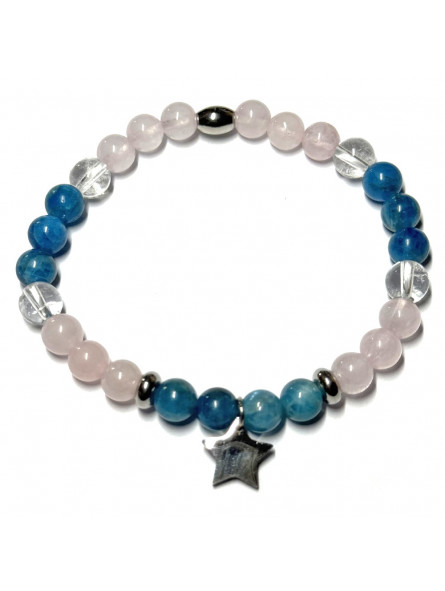 Bracelet Boules en Apatite, Quartz Rose & Cristal de Roche