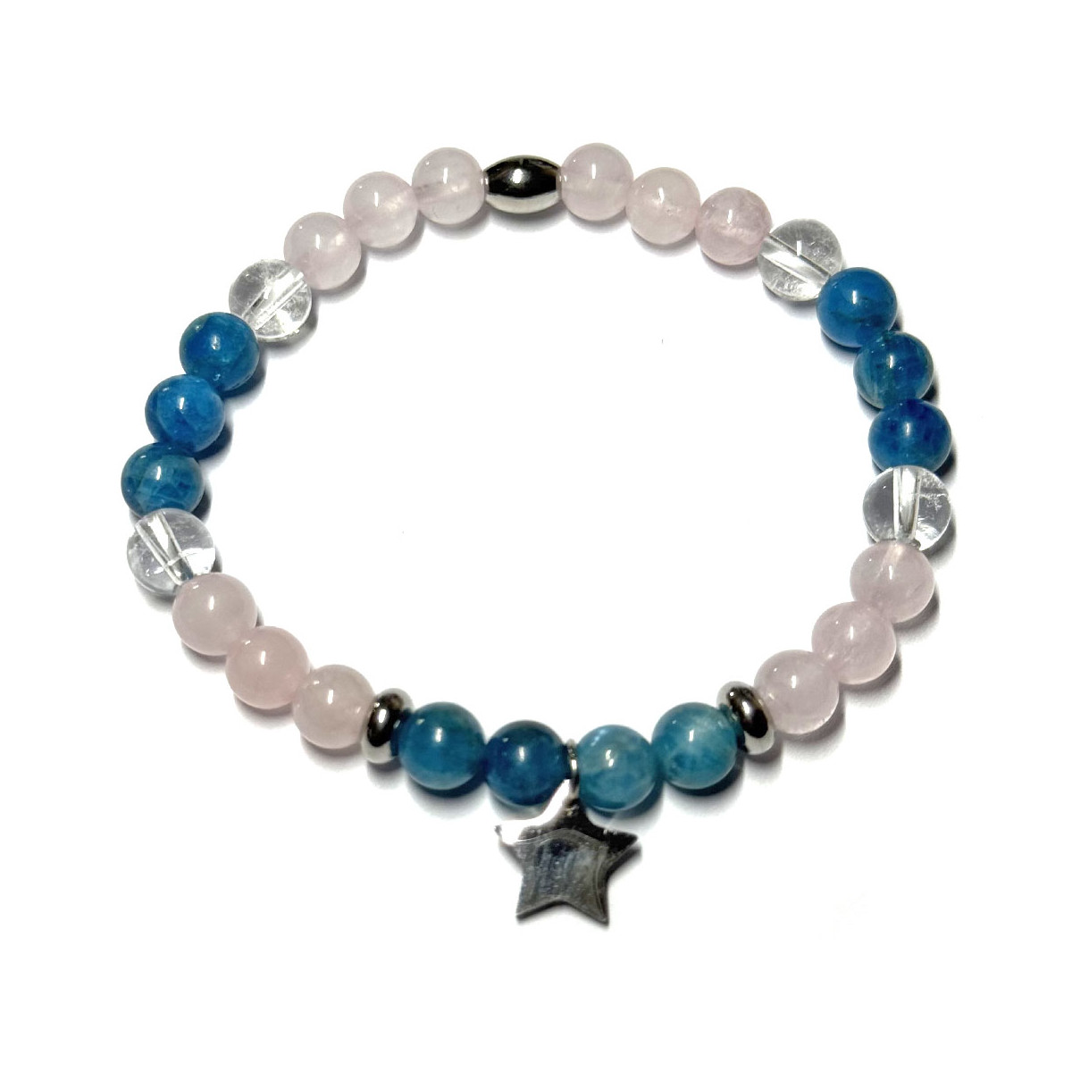 Bracelet Boules en Apatite, Quartz Rose & Cristal de Roche