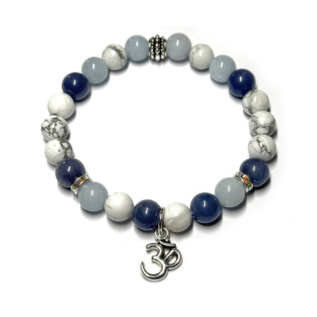 Bracelet Boules en Howlite, Aventurine Bleue & Aigue Marine