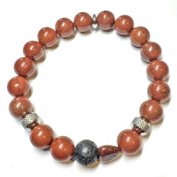 Bracelet en Jaspe Rouge & Howlite ou Basalte