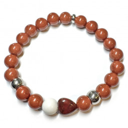 Bracelet en Jaspe Rouge & Howlite ou Basalte