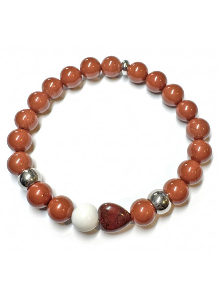 Bracelet en Jaspe Rouge & Howlite ou Basalte