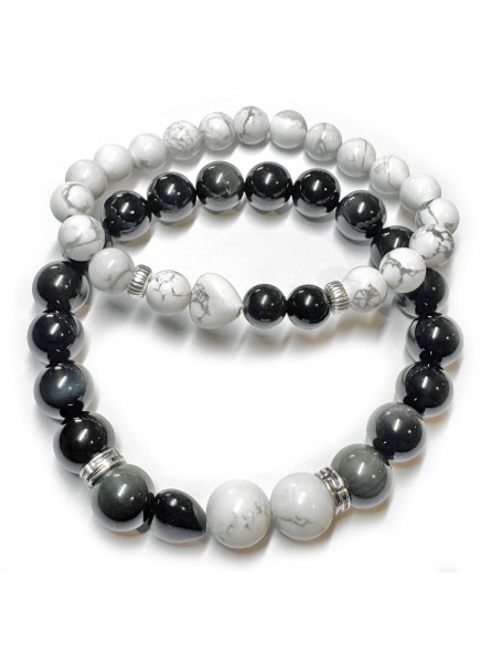Bracelets Boules pour Couple en Œil Céleste & Howlite