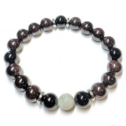 Bracelet Boules Grenat, Pierre de Lune & Onyx
