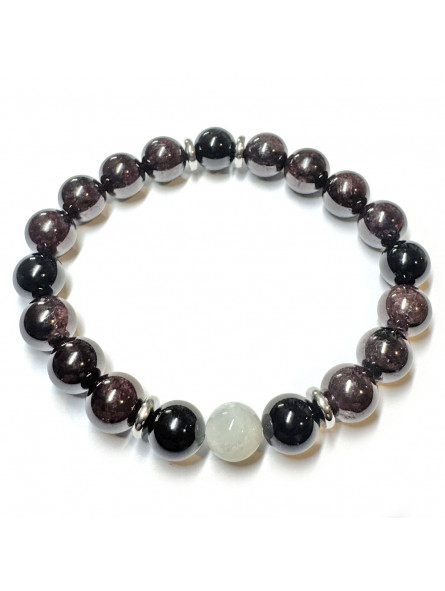 Bracelet Boules Grenat, Pierre de Lune & Onyx