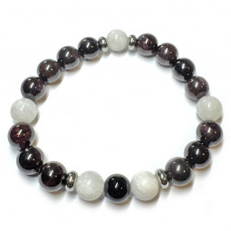 Bracelet Boules Grenat, Pierre de Lune & Onyx