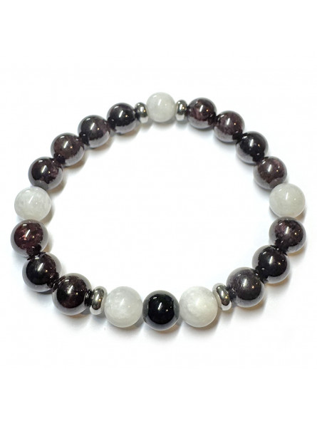 Bracelet Boules Grenat, Pierre de Lune & Onyx