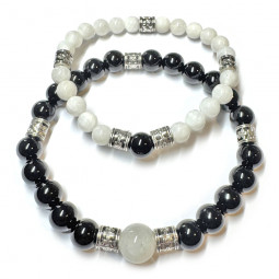 Bracelets Couple Boules Pierre de Lune & Onyx