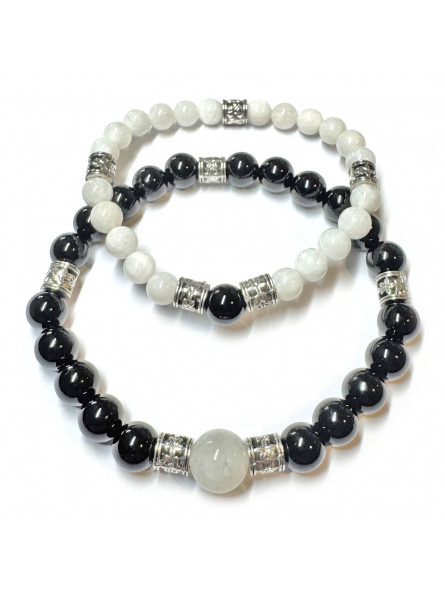 Bracelets Couple Boules Pierre de Lune & Onyx