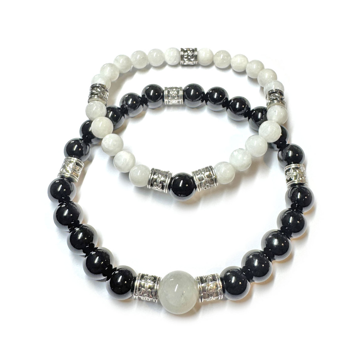 Bracelets Couple Boules Pierre de Lune & Onyx